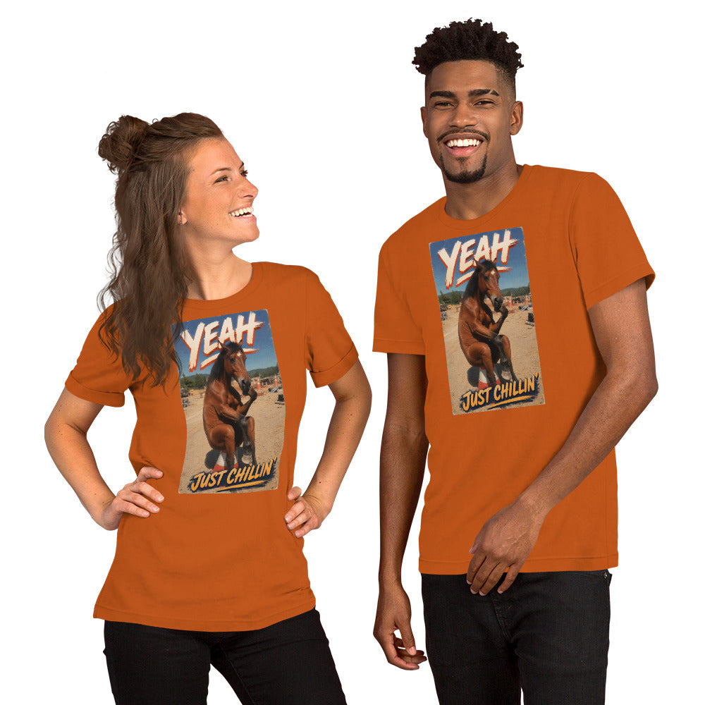 Just Chillin' tee in autumn orange, front view