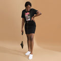 OMW to Work tee in black heather, tutu pony on a scooter print, front view on model
