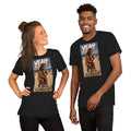 Just Chillin' tee in black heather, horse at the beach print, front view