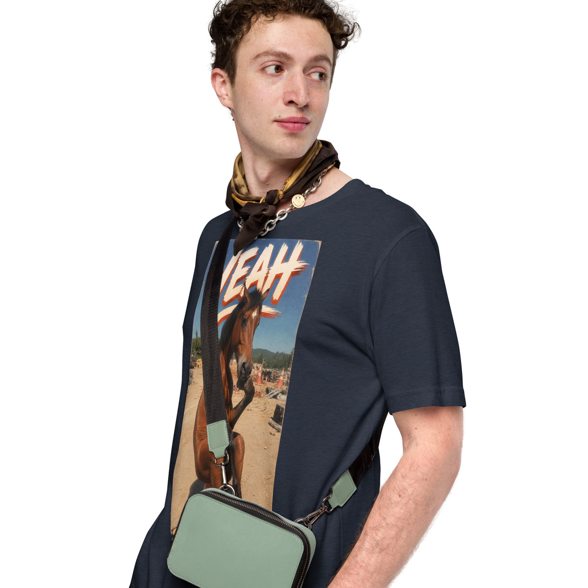 Just Chillin' tee in heather navy, side view