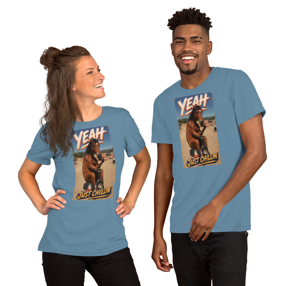 Just Chillin' tee in steel blue, front view