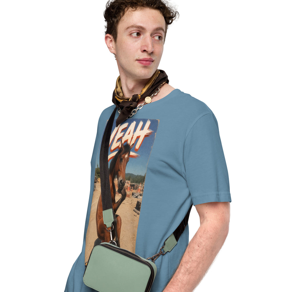 Just Chillin' tee in steel blue, side view