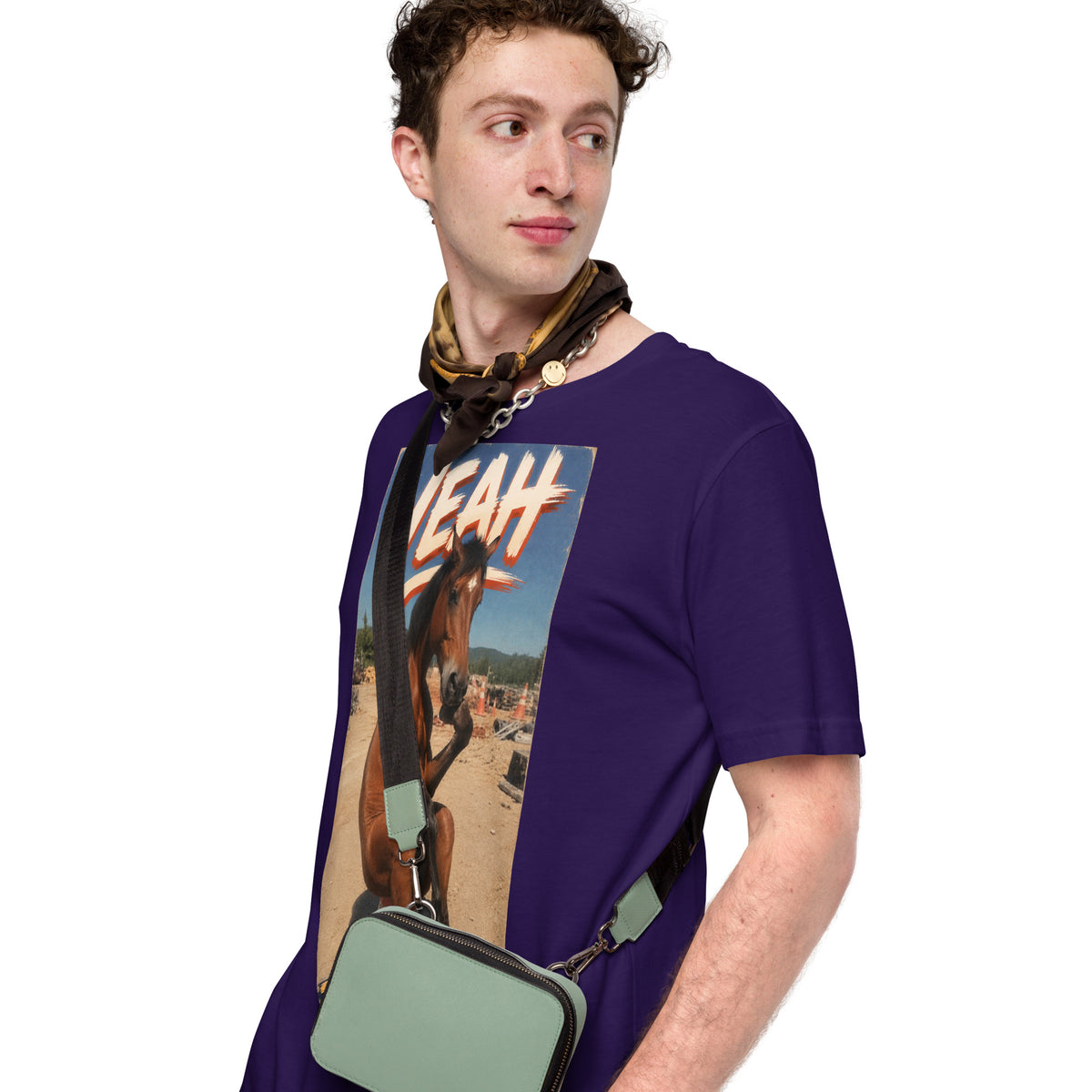 Just Chillin' tee in team purple, side view