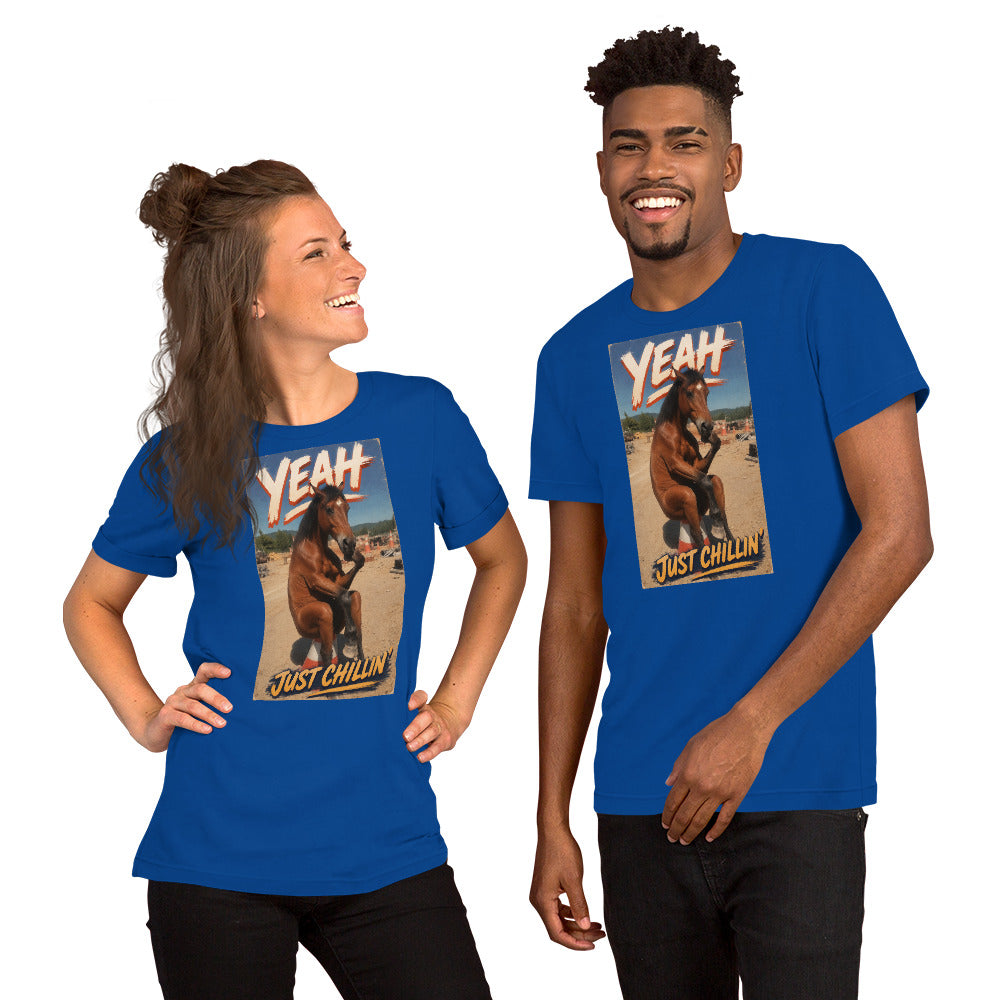 Just Chillin' tee in true royal blue, front view